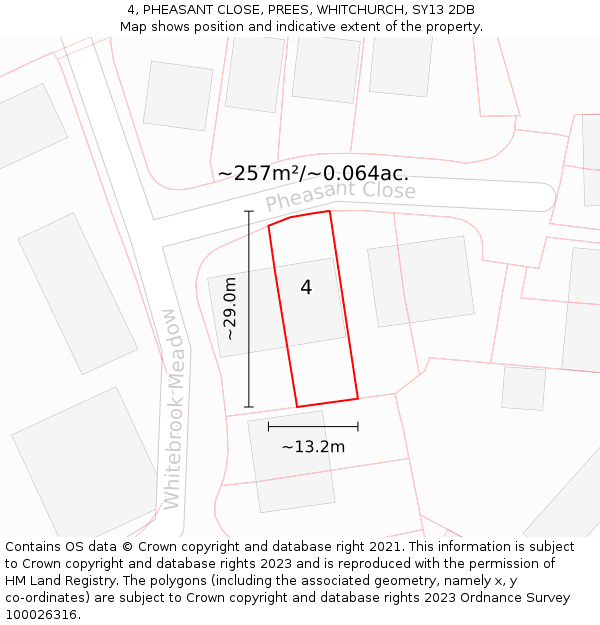 4, PHEASANT CLOSE, PREES, WHITCHURCH, SY13 2DB: Plot and title map