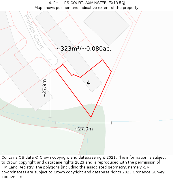 4, PHILLIPS COURT, AXMINSTER, EX13 5QJ: Plot and title map