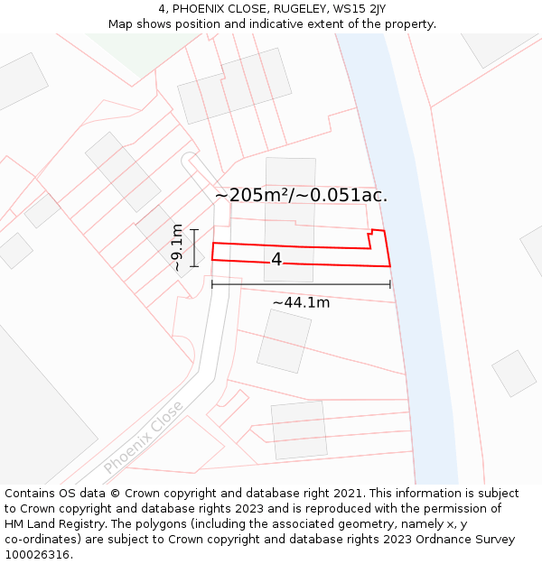 4, PHOENIX CLOSE, RUGELEY, WS15 2JY: Plot and title map