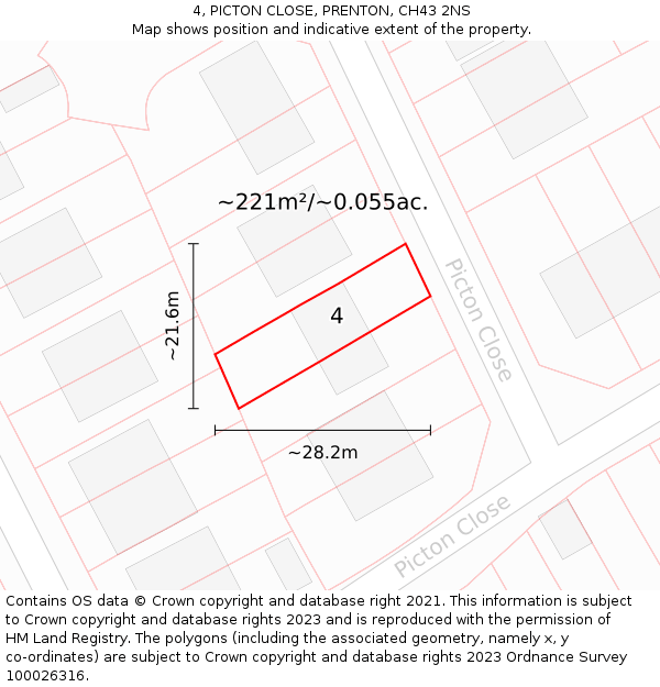 4, PICTON CLOSE, PRENTON, CH43 2NS: Plot and title map