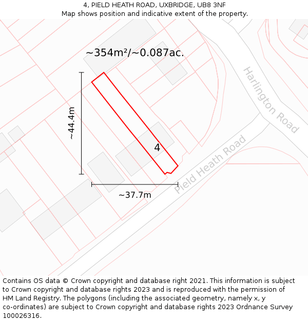 4, PIELD HEATH ROAD, UXBRIDGE, UB8 3NF: Plot and title map