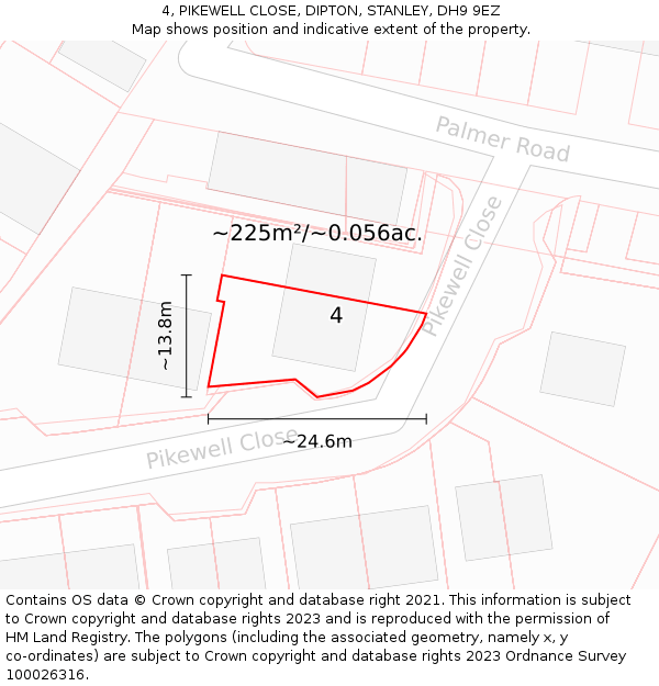4, PIKEWELL CLOSE, DIPTON, STANLEY, DH9 9EZ: Plot and title map
