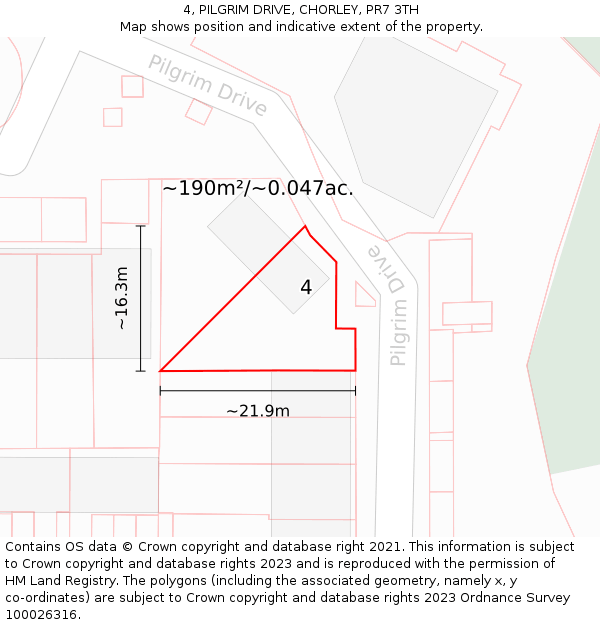 4, PILGRIM DRIVE, CHORLEY, PR7 3TH: Plot and title map