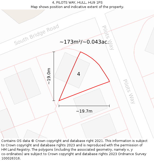 4, PILOTS WAY, HULL, HU9 1PS: Plot and title map
