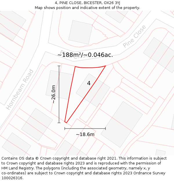 4, PINE CLOSE, BICESTER, OX26 3YJ: Plot and title map