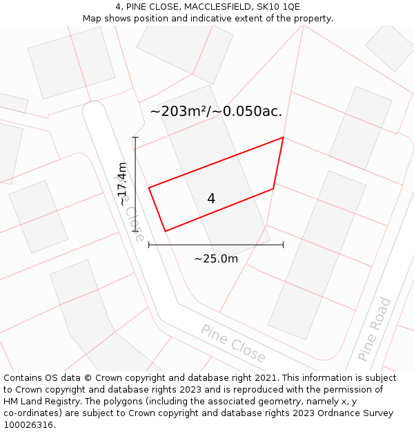 4, PINE CLOSE, MACCLESFIELD, SK10 1QE: Plot and title map