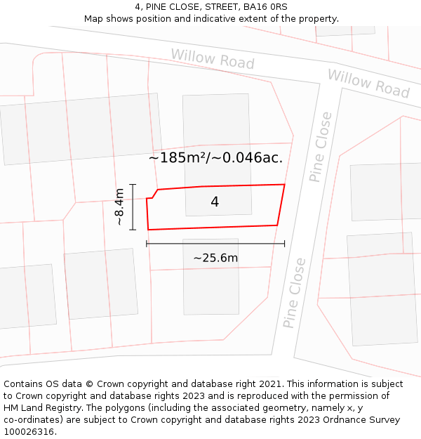 4, PINE CLOSE, STREET, BA16 0RS: Plot and title map
