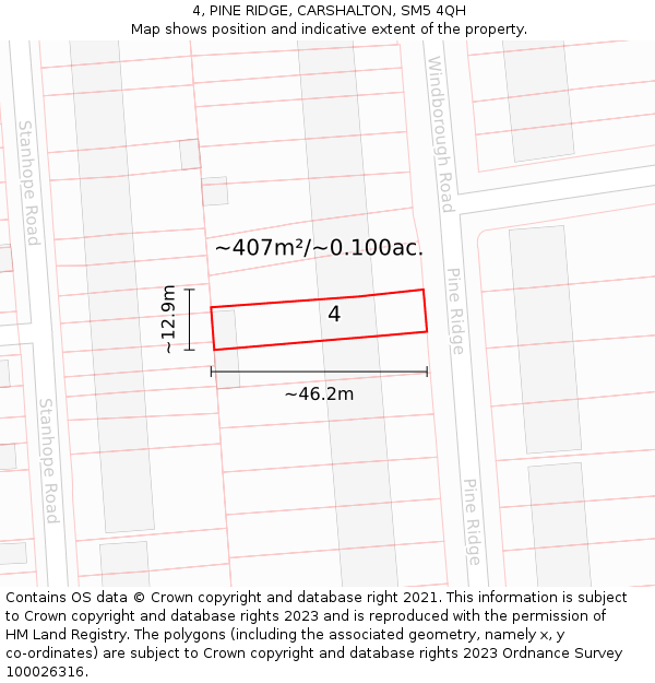 4, PINE RIDGE, CARSHALTON, SM5 4QH: Plot and title map
