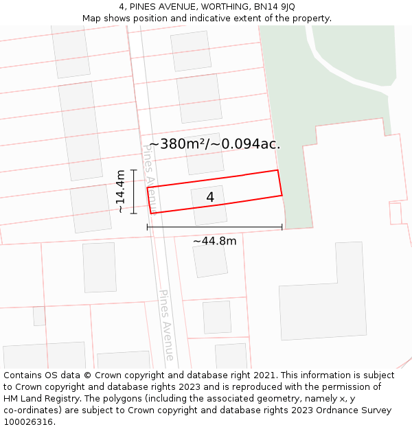 4, PINES AVENUE, WORTHING, BN14 9JQ: Plot and title map