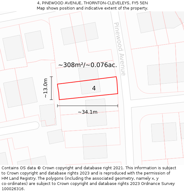 4, PINEWOOD AVENUE, THORNTON-CLEVELEYS, FY5 5EN: Plot and title map