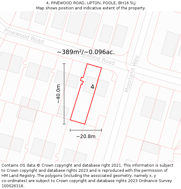 4, PINEWOOD ROAD, UPTON, POOLE, BH16 5LJ: Plot and title map