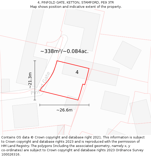 4, PINFOLD GATE, KETTON, STAMFORD, PE9 3TR: Plot and title map
