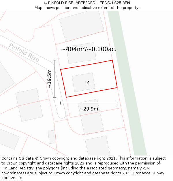 4, PINFOLD RISE, ABERFORD, LEEDS, LS25 3EN: Plot and title map