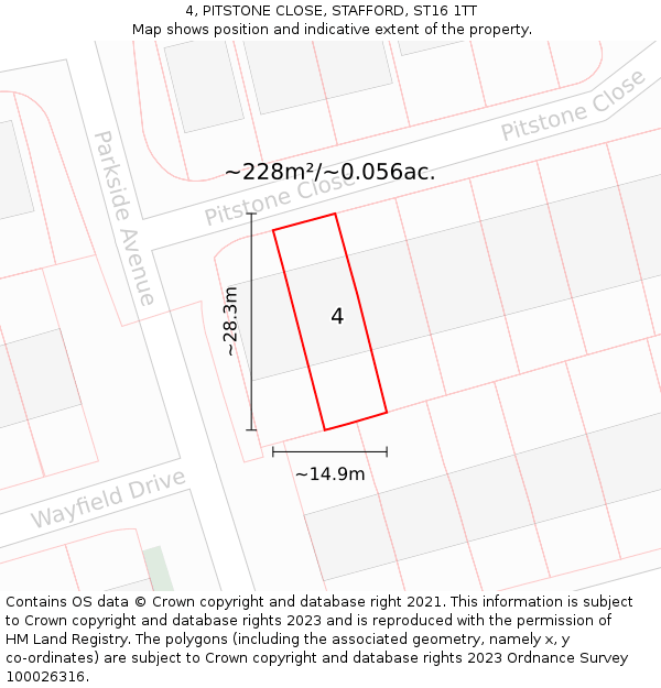 4, PITSTONE CLOSE, STAFFORD, ST16 1TT: Plot and title map