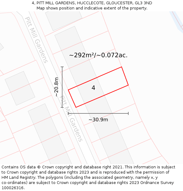 4, PITT MILL GARDENS, HUCCLECOTE, GLOUCESTER, GL3 3ND: Plot and title map
