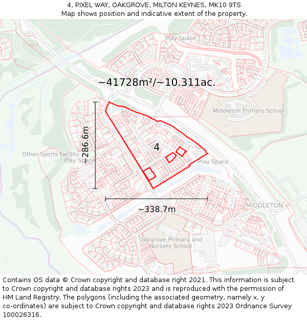 4, PIXEL WAY, OAKGROVE, MILTON KEYNES, MK10 9TS: Plot and title map