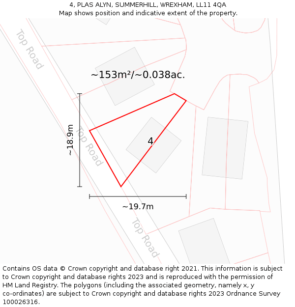 4, PLAS ALYN, SUMMERHILL, WREXHAM, LL11 4QA: Plot and title map