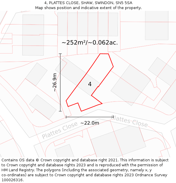 4, PLATTES CLOSE, SHAW, SWINDON, SN5 5SA: Plot and title map