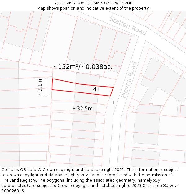 4, PLEVNA ROAD, HAMPTON, TW12 2BP: Plot and title map