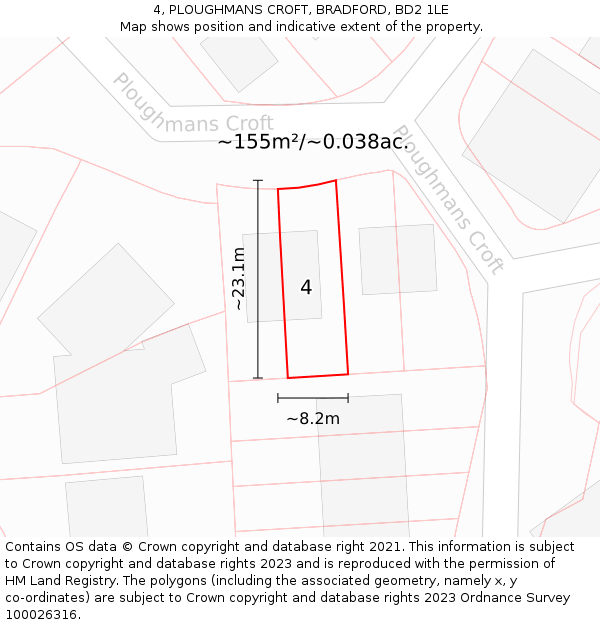 4, PLOUGHMANS CROFT, BRADFORD, BD2 1LE: Plot and title map