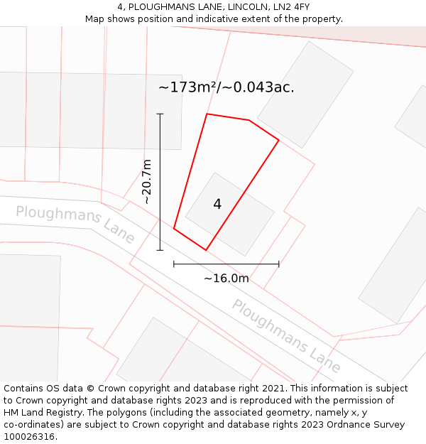 4, PLOUGHMANS LANE, LINCOLN, LN2 4FY: Plot and title map