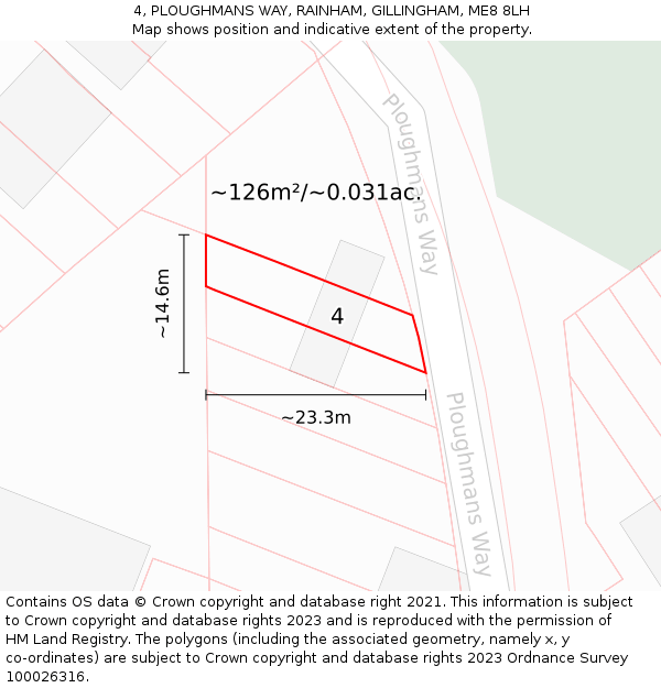 4, PLOUGHMANS WAY, RAINHAM, GILLINGHAM, ME8 8LH: Plot and title map