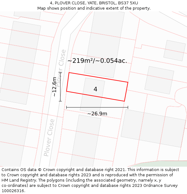 4, PLOVER CLOSE, YATE, BRISTOL, BS37 5XU: Plot and title map