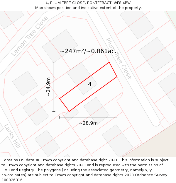4, PLUM TREE CLOSE, PONTEFRACT, WF8 4RW: Plot and title map