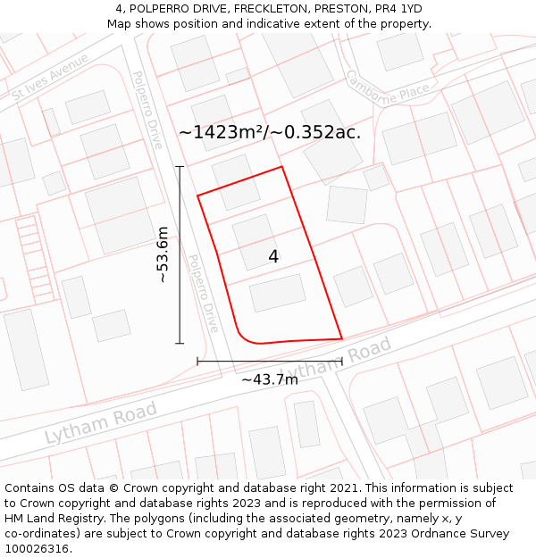 4, POLPERRO DRIVE, FRECKLETON, PRESTON, PR4 1YD: Plot and title map