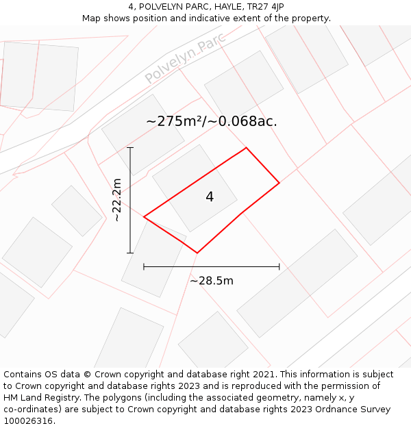 4, POLVELYN PARC, HAYLE, TR27 4JP: Plot and title map
