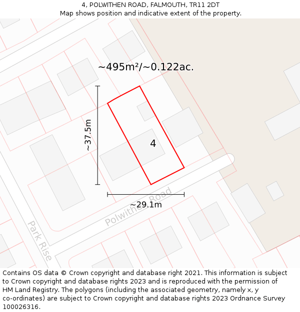 4, POLWITHEN ROAD, FALMOUTH, TR11 2DT: Plot and title map