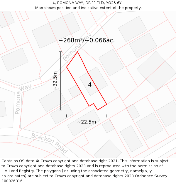 4, POMONA WAY, DRIFFIELD, YO25 6YH: Plot and title map