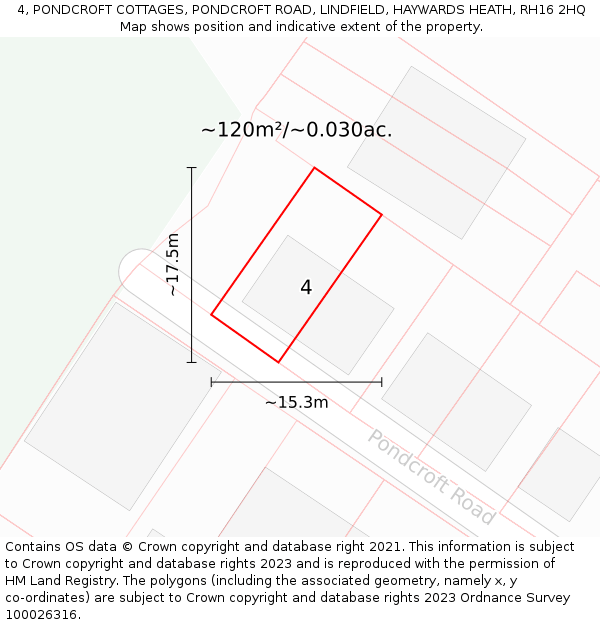 4, PONDCROFT COTTAGES, PONDCROFT ROAD, LINDFIELD, HAYWARDS HEATH, RH16 2HQ: Plot and title map