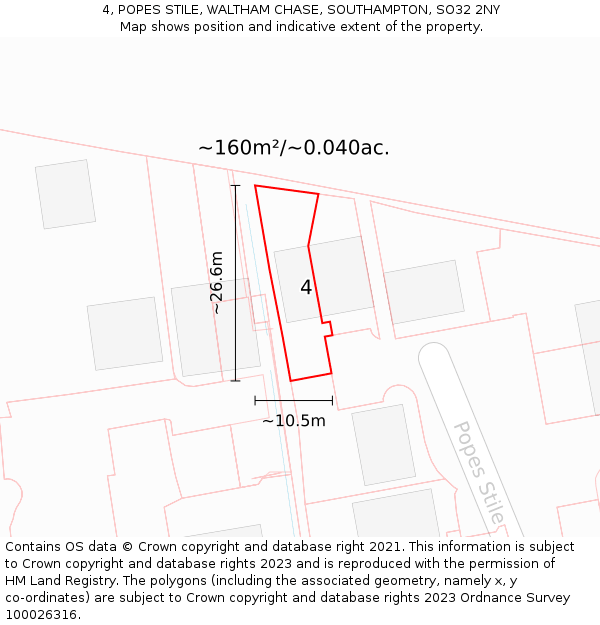 4, POPES STILE, WALTHAM CHASE, SOUTHAMPTON, SO32 2NY: Plot and title map