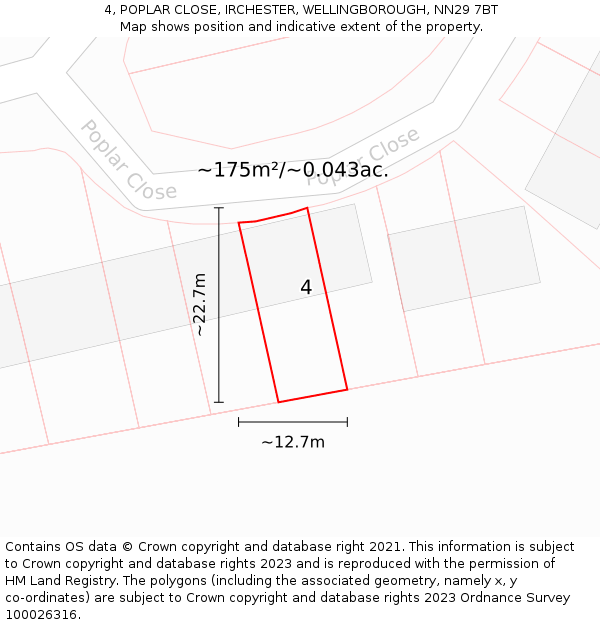 4, POPLAR CLOSE, IRCHESTER, WELLINGBOROUGH, NN29 7BT: Plot and title map