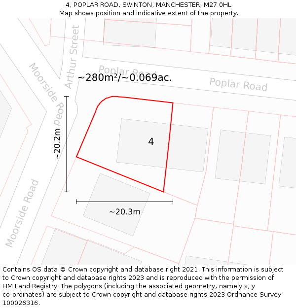 4, POPLAR ROAD, SWINTON, MANCHESTER, M27 0HL: Plot and title map
