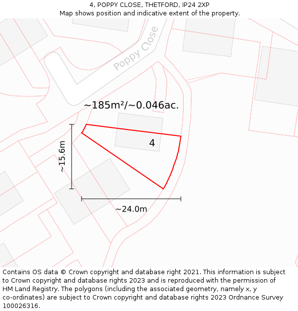 4, POPPY CLOSE, THETFORD, IP24 2XP: Plot and title map