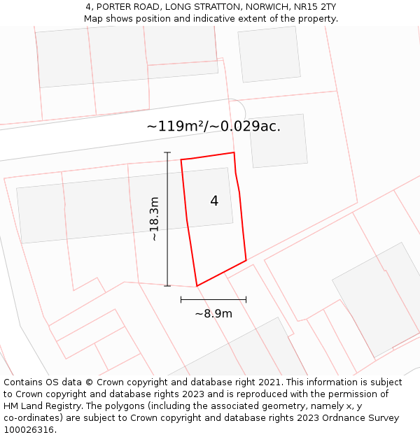4, PORTER ROAD, LONG STRATTON, NORWICH, NR15 2TY: Plot and title map