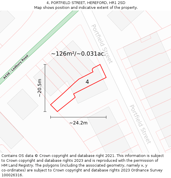 4, PORTFIELD STREET, HEREFORD, HR1 2SD: Plot and title map