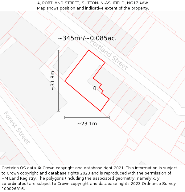 4, PORTLAND STREET, SUTTON-IN-ASHFIELD, NG17 4AW: Plot and title map