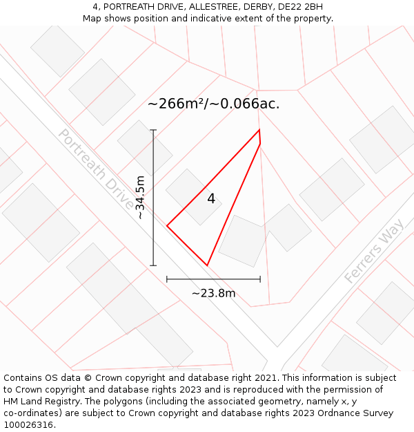 4, PORTREATH DRIVE, ALLESTREE, DERBY, DE22 2BH: Plot and title map