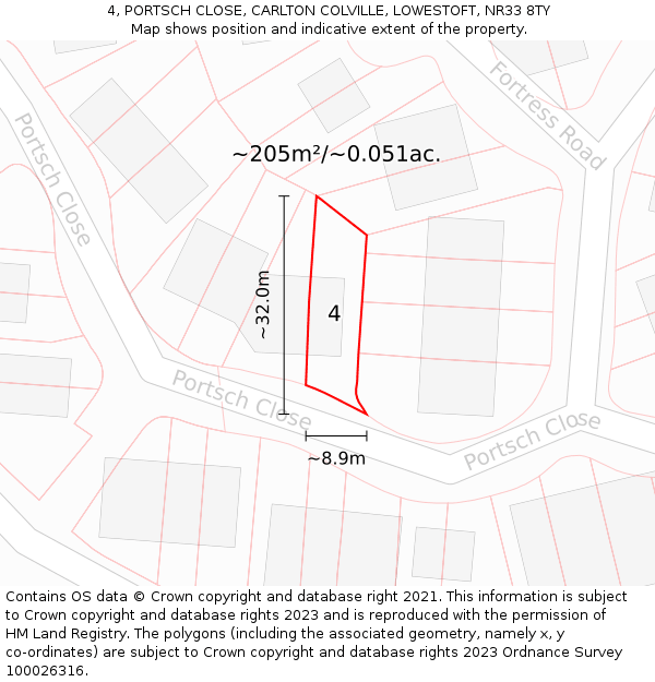 4, PORTSCH CLOSE, CARLTON COLVILLE, LOWESTOFT, NR33 8TY: Plot and title map
