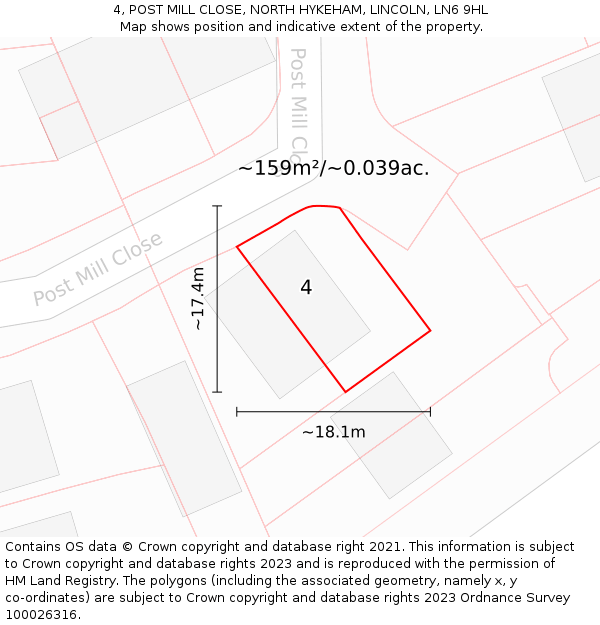 4, POST MILL CLOSE, NORTH HYKEHAM, LINCOLN, LN6 9HL: Plot and title map