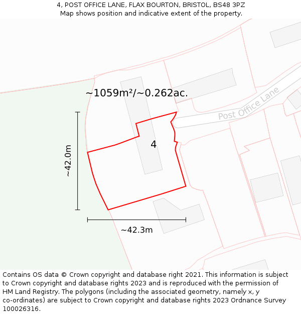 4, POST OFFICE LANE, FLAX BOURTON, BRISTOL, BS48 3PZ: Plot and title map