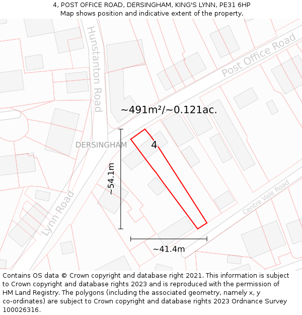 4, POST OFFICE ROAD, DERSINGHAM, KING'S LYNN, PE31 6HP: Plot and title map