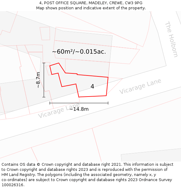 4, POST OFFICE SQUARE, MADELEY, CREWE, CW3 9PG: Plot and title map