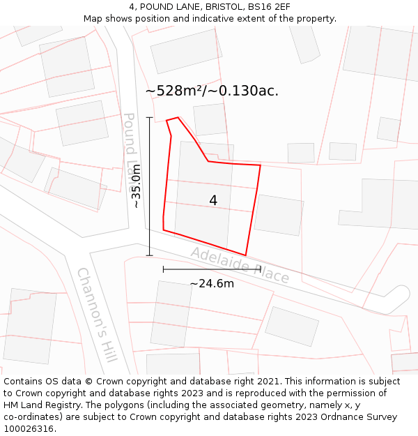 4, POUND LANE, BRISTOL, BS16 2EF: Plot and title map
