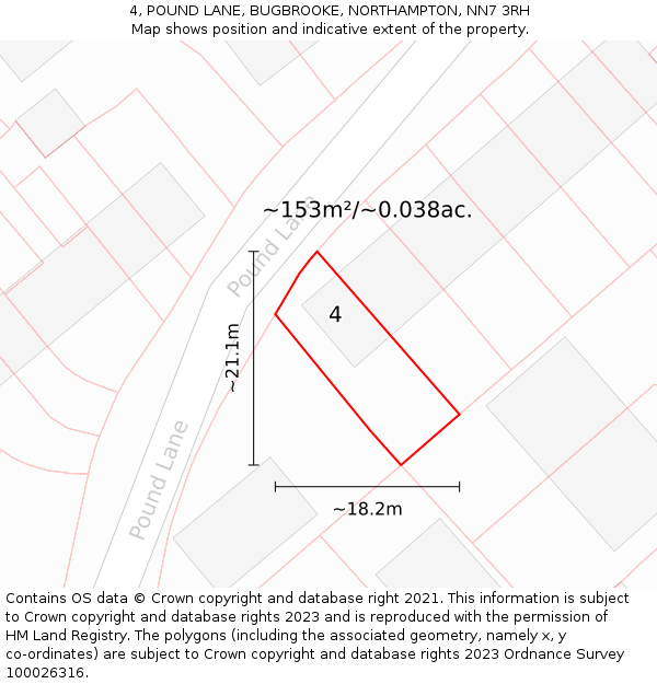 4, POUND LANE, BUGBROOKE, NORTHAMPTON, NN7 3RH: Plot and title map