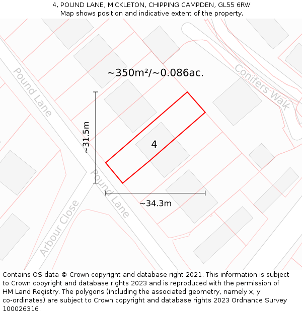 4, POUND LANE, MICKLETON, CHIPPING CAMPDEN, GL55 6RW: Plot and title map