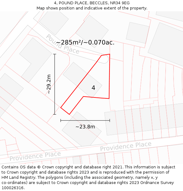 4, POUND PLACE, BECCLES, NR34 9EG: Plot and title map
